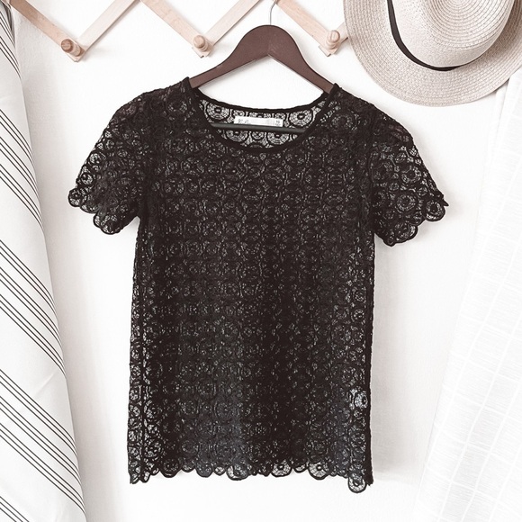 Madewell Hi-Line Black Lace Sheer Blouse - Picture 1 of 4